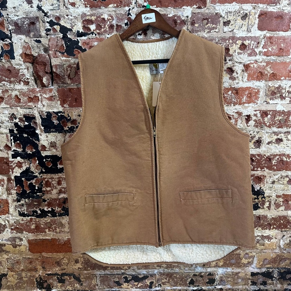 Vintage Carhartt Vest Mens XL Tall Tan Canvas Sherpa Lined Workwear Barn Chore